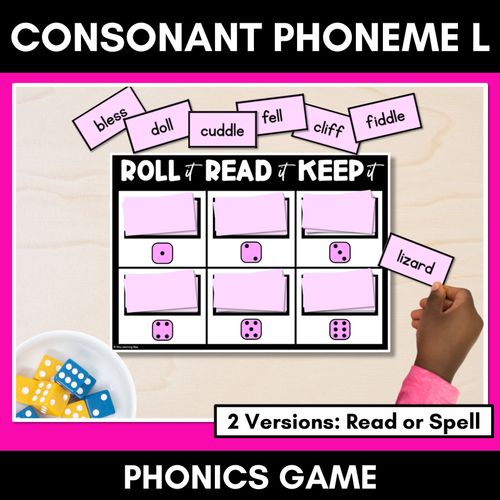 Resource preview 1 for CONSONANT PHONEME L, LL, LE PHONICS GAME - Roll It, Read It or Spell It, Keep It