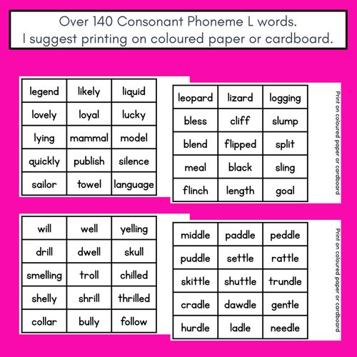 Resource preview 4 for CONSONANT PHONEME L, LL, LE PHONICS GAME - Roll It, Read It or Spell It, Keep It