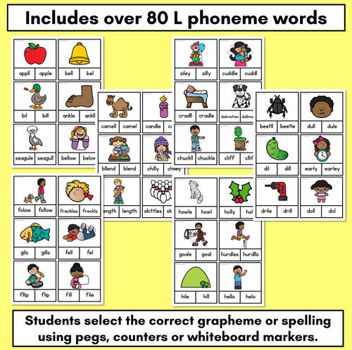 Resource preview 4 for Consonant Phoneme L Clip Cards - L, LL, LE - Consonant Sounds Phonics Game