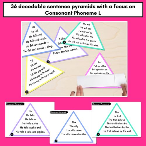 Resource preview 2 for CONSONANT PHONEME L WORDS - Decodable Sentence Pyramids - Phonics Fluency