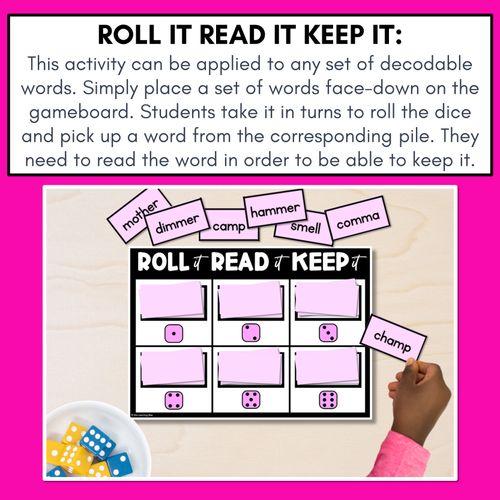 Resource preview 2 for CONSONANT PHONEME M, MM PHONICS GAME - Roll It, Read It or Spell It, Keep It