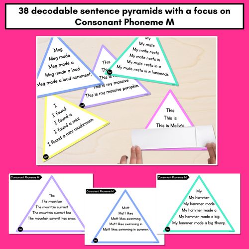 Resource preview 2 for CONSONANT PHONEME M WORDS - Decodable Sentence Pyramids - Phonics Fluency