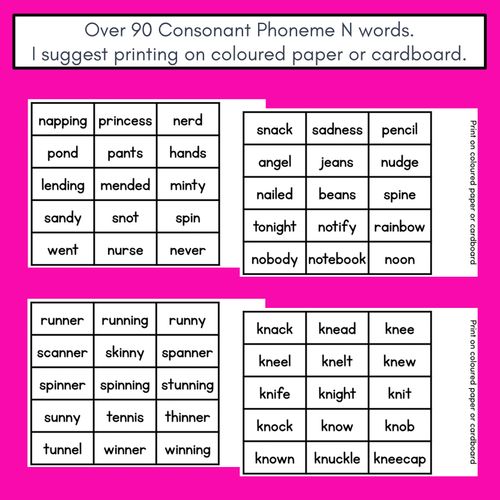 Resource preview 4 for CONSONANT PHONEME N, NN, KN PHONICS GAME - Roll It, Read It or Spell It, Keep It