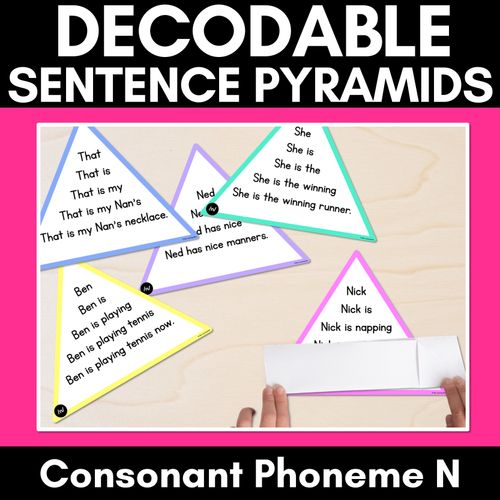 Resource preview 1 for CONSONANT PHONEME N WORDS - Decodable Sentence Pyramids - Phonics Fluency
