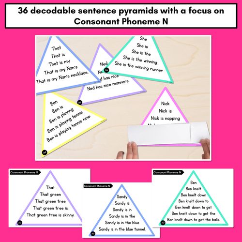 Resource preview 2 for CONSONANT PHONEME N WORDS - Decodable Sentence Pyramids - Phonics Fluency