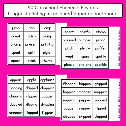 Resource preview 4 for CONSONANT PHONEME P, PP PHONICS GAME - Roll It, Read It or Spell It, Keep It