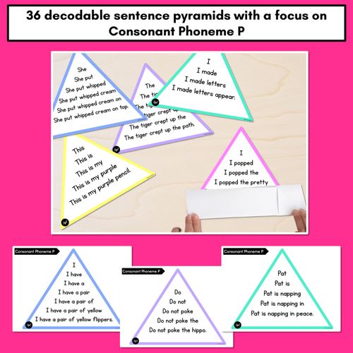 Resource preview 2 for CONSONANT PHONEME P WORDS - Decodable Sentence Pyramids - Phonics Fluency