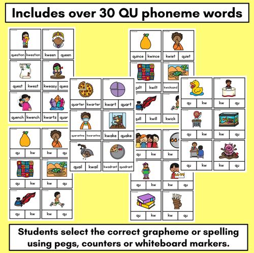 Resource preview 2 for Consonant Phoneme QU Clip Cards - Consonant Sounds Phonics Game