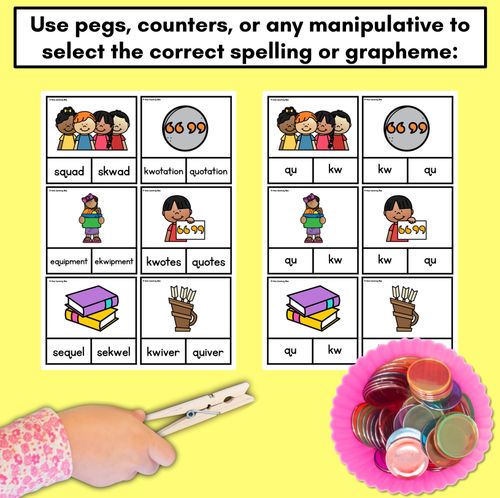 Resource preview 3 for Consonant Phoneme QU Clip Cards - Consonant Sounds Phonics Game