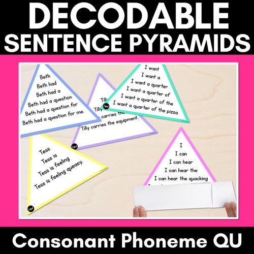 Resource preview 1 for CONSONANT PHONEME QU WORDS - Decodable Sentence Pyramids - Phonics Fluency