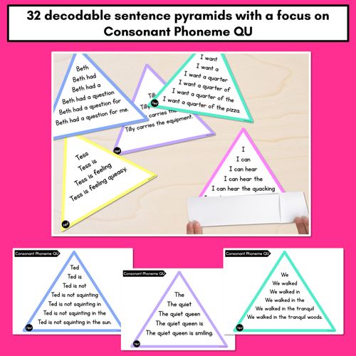 Resource preview 2 for CONSONANT PHONEME QU WORDS - Decodable Sentence Pyramids - Phonics Fluency