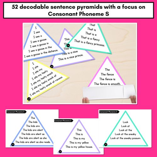 Resource preview 2 for CONSONANT PHONEME S WORDS - Decodable Sentence Pyramids - Phonics Fluency
