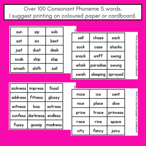 Resource preview 4 for CONSONANT PHONEME S, SS, C PHONICS GAME - Roll It, Read It or Spell It, Keep It