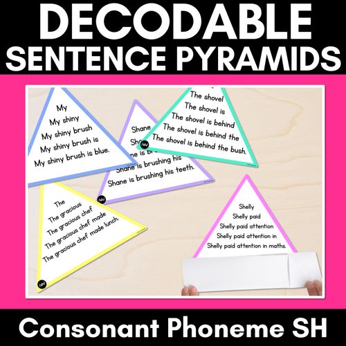Resource preview 1 for CONSONANT PHONEME SH WORDS - Decodable Sentence Pyramids - Phonics Fluency