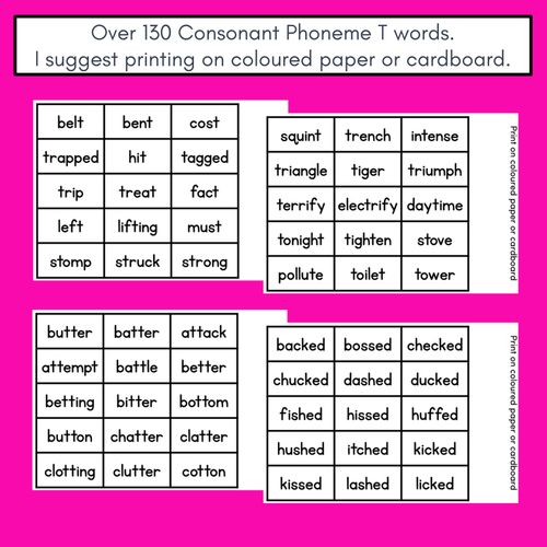 Resource preview 4 for CONSONANT PHONEME T, TT, ED PHONICS GAME - Roll It, Read It or Spell It, Keep It