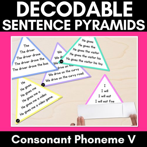 Resource preview 1 for CONSONANT PHONEME V WORDS - Decodable Sentence Pyramids - Phonics Fluency