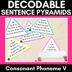 CONSONANT PHONEME V WORDS - Decodable Sentence Pyramids - Phonics Fluency