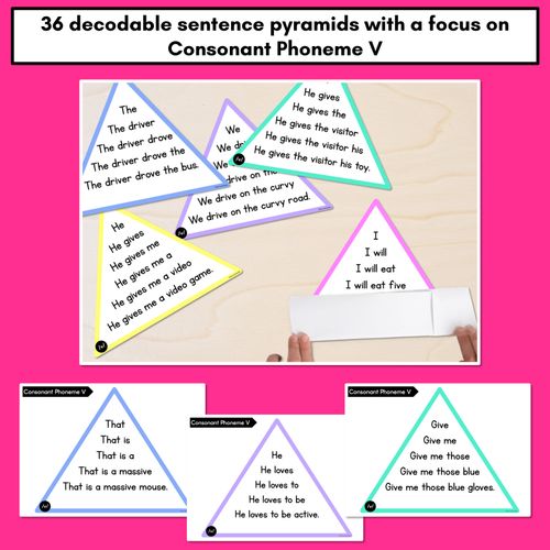 Resource preview 2 for CONSONANT PHONEME V WORDS - Decodable Sentence Pyramids - Phonics Fluency