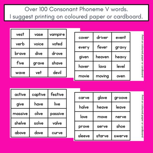 Resource preview 4 for CONSONANT PHONEME V, VE PHONICS GAME - Roll It, Read It or Spell It, Keep It