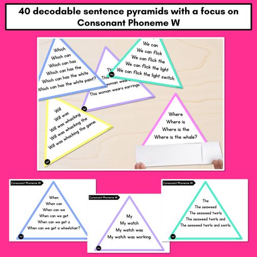 Resource preview 2 for CONSONANT PHONEME W WORDS - Decodable Sentence Pyramids - Phonics Fluency