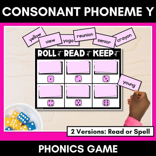 Resource preview 1 for CONSONANT PHONEME Y, I PHONICS GAME - Roll It, Read It or Spell It, Keep It