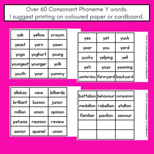 Resource preview 4 for CONSONANT PHONEME Y, I PHONICS GAME - Roll It, Read It or Spell It, Keep It