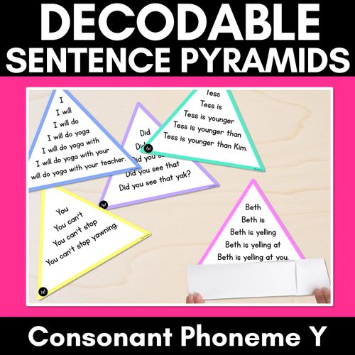 Resource preview 1 for CONSONANT PHONEME Y WORDS - Decodable Sentence Pyramids - Phonics Fluency