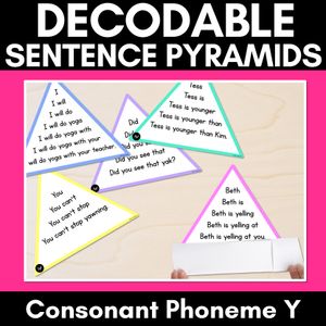 CONSONANT PHONEME Y WORDS - Decodable Sentence Pyramids - Phonics Fluency