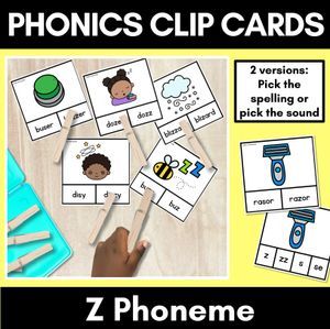 Consonant Phoneme Z Clip Cards - Z, ZZ, SE, S - Consonant Sounds Phonics Game