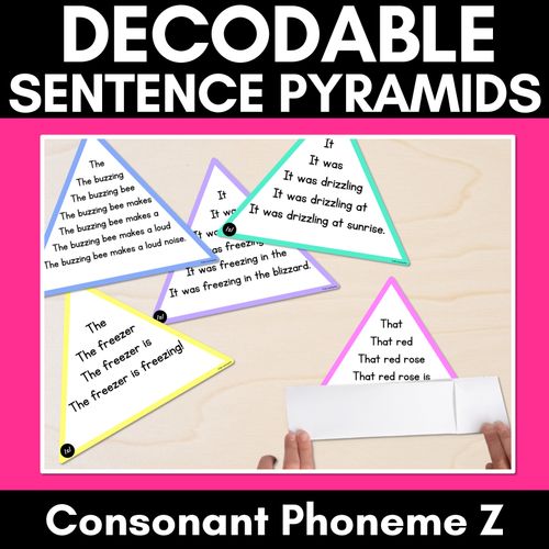 Resource preview 1 for CONSONANT PHONEME Z WORDS - Decodable Sentence Pyramids - Phonics Fluency