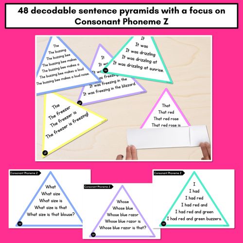 Resource preview 2 for CONSONANT PHONEME Z WORDS - Decodable Sentence Pyramids - Phonics Fluency