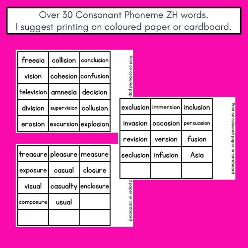 Resource preview 4 for CONSONANT PHONEME ZH, S, SI PHONICS GAME -Roll It, Read It or Spell It, Keep It