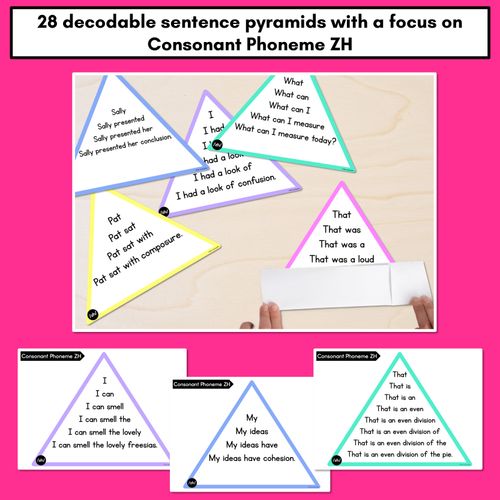 Resource preview 2 for CONSONANT PHONEME ZH WORDS - Decodable Sentence Pyramids - Phonics Fluency