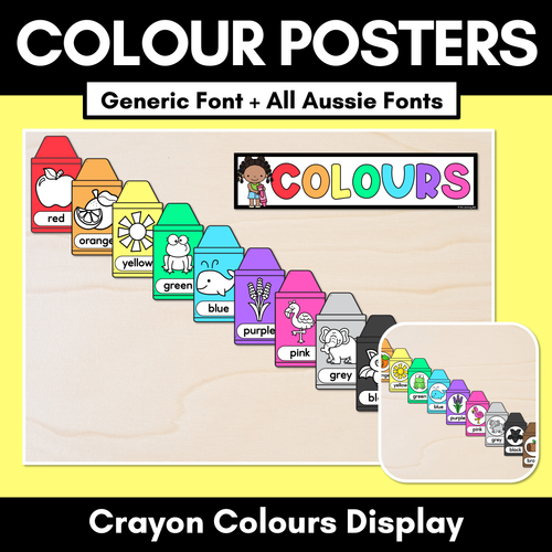 Resource preview 1 for Crayon Colour Posters - Colour Classroom Display - All Australian Fonts