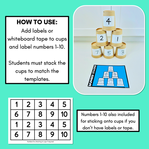 Resource preview 3 for Number Stacks - Cup Stacking Templates - Numbers 1-10 - FINGERS