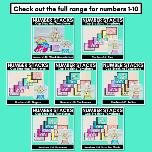 Number Stacks - Cup Stacking Templates - Numbers 1-10 - Fingers - Mrs 