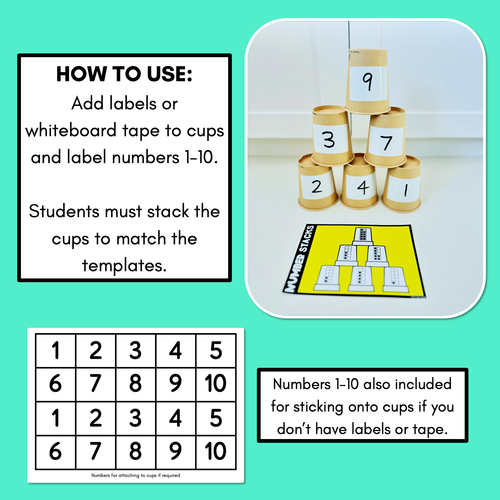 Resource preview 3 for Number Stacks - Cup Stacking Templates - Numbers 1-10 - TEN FRAMES