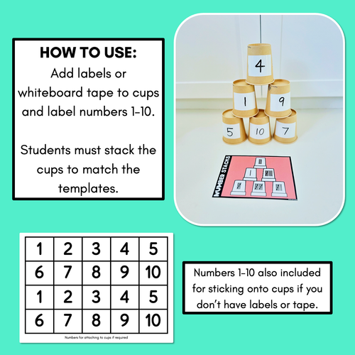 Resource preview 3 for Number Stacks - Cup Stacking Templates - Numbers 1-10 - TALLIES