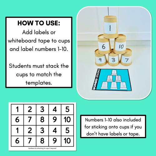 Resource preview 3 for Number Stacks - Cup Stacking Templates - Numbers 1-10 - BASE TEN BLOCKS