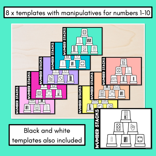 Resource preview 2 for Number Stacks - Cup Stacking Templates - Numbers 1-10 - Dice, Fingers, Dominoes, Tallies, Ten Frames & Base Ten Blocks