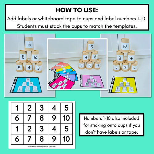 Resource preview 3 for Number Stacks - Cup Stacking Templates - Numbers 1-10 - Dice, Fingers, Dominoes, Tallies, Ten Frames & Base Ten Blocks