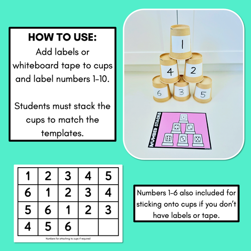 Resource preview 3 for Number Stacks - Cup Stacking Templates - Numbers 1-6 - DICE