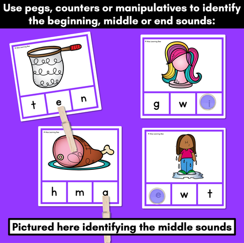 Resource preview 2 for CVC Word Clip Cards for beginning, middle and end sounds - Phonics Task Cards