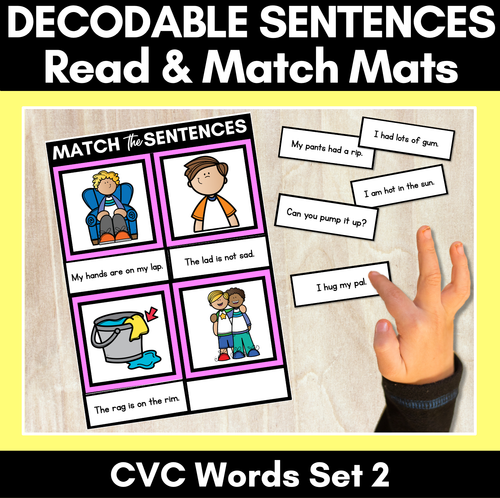 Resource preview 1 for Decodable CVC Sentences Mats - Read & Match Set 2 - CVC Words