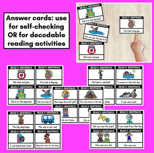 Resource preview 3 for Decodable CVC Sentences - Read and Match Set 3 - Kindergarten Phonics