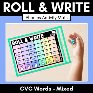 ROLL & WRITE PHONICS ACTIVITY MATS - CVC Short Mixed words