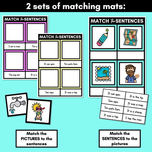 Resource preview 3 for Decodable CVC Sentences Mats - Read & Match Set 1 - CVC Words