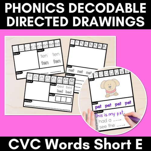 Resource preview 1 for PHONICS DECODABLE DIRECTED DRAWINGS - CVC Words Short E