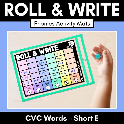 Resource preview 1 for ROLL & WRITE PHONICS ACTIVITY MATS - CVC Short E Words