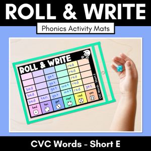 ROLL & WRITE PHONICS ACTIVITY MATS - CVC Short E Words